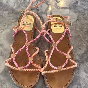 Stuart Weitzman neon strappy flat sandals. Size 7 1/2, slightly worn.